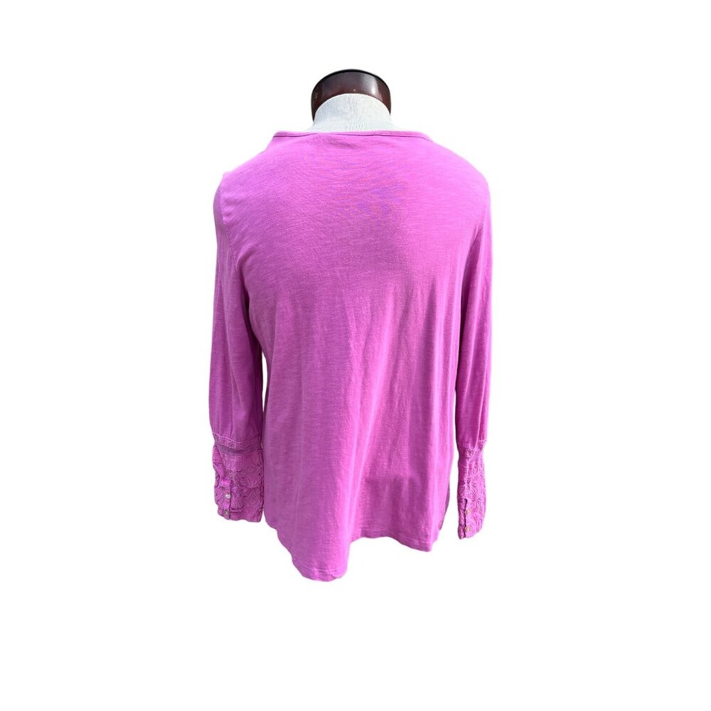 Soft Surroundings Pink Lace Panel Inset Cuffs Long Sleeve Tee Top Size‎ XL - Picture 3 of 9